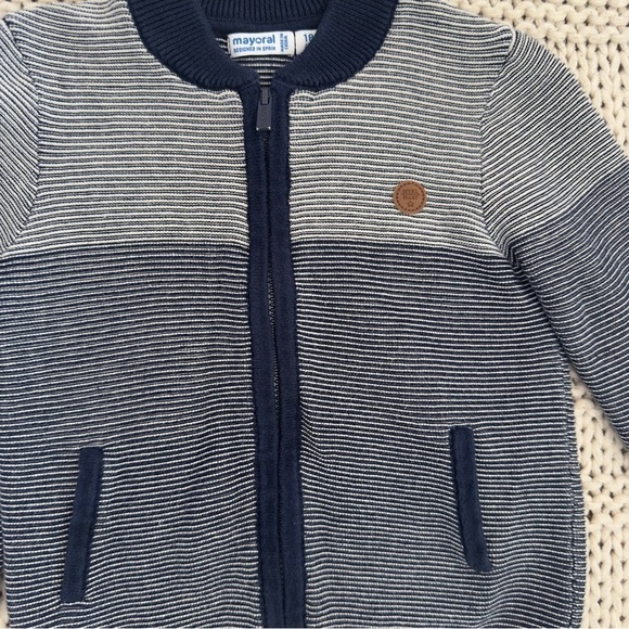 MAYORAL Baby Boy's Navy Stripped Textured Knit Cardigan Size 18 Months - Picture 3 of 6